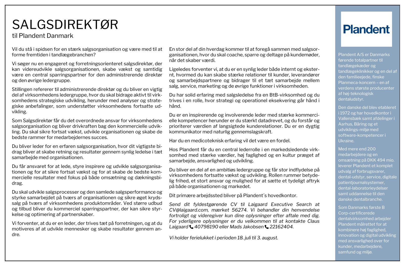 Stillingsopslag: Salgsdirektør til Plandent Danmark